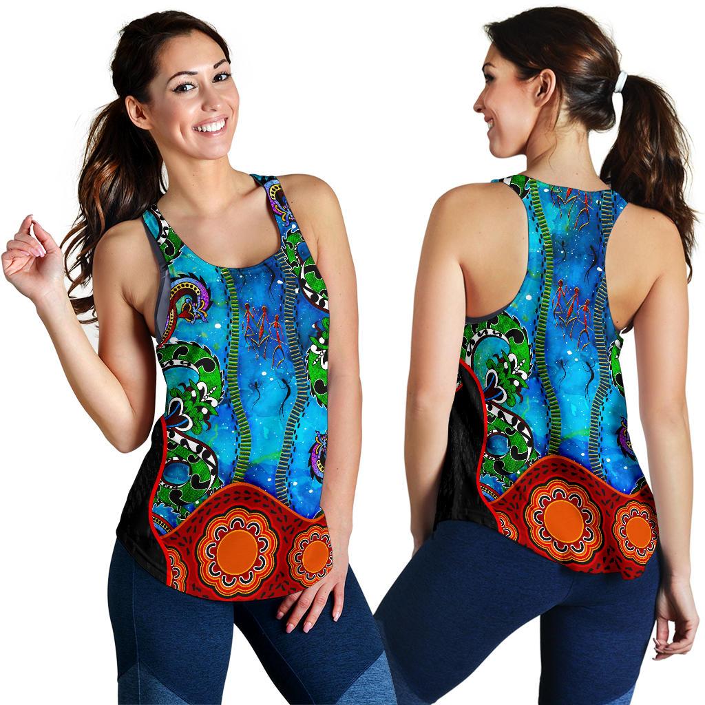 Aboriginal Women's Racerback Tank - Aussie Indigenous Patterns Blue - Vibe Hoodie
