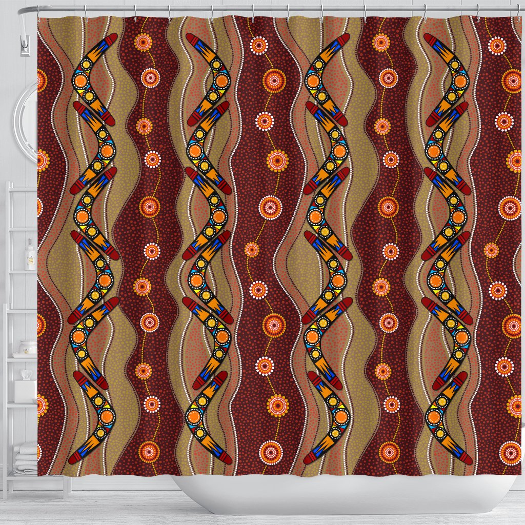 aboriginal-shower-curtain-boomerang-dot-painting-circle-patterns