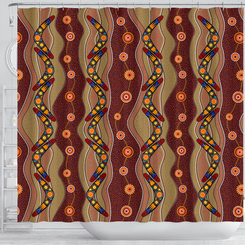 aboriginal-shower-curtain-boomerang-dot-painting-circle-patterns