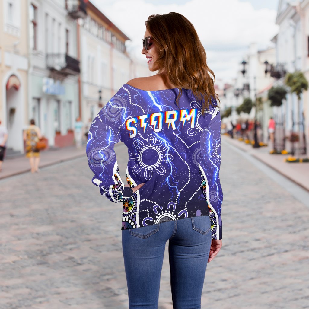 Melbourne Storm Women Off Shoulder Sweate Unique Indigenous - Vibe Hoodie