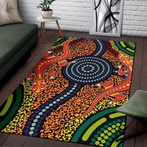 1st-australia-area-rug-aboriginal-two-lizards-dot-painting-circle