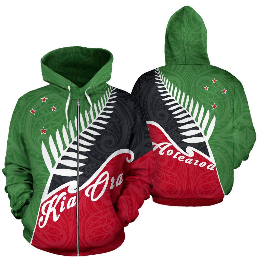 kia-ora-new-zealand-with-silver-fern-zip-hoodie-green