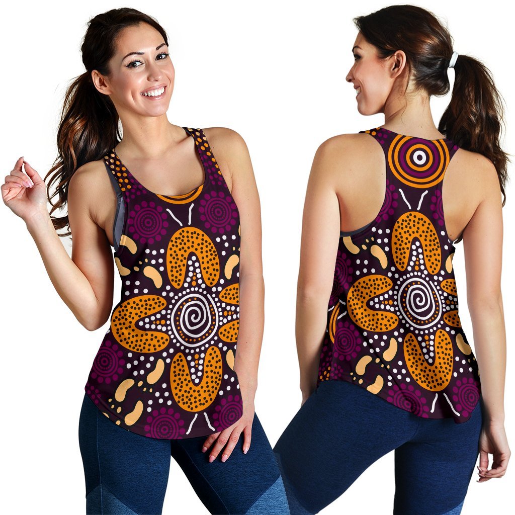 Aboriginal Women's Racerback Tank - Flowers Dot Panting Art - Vibe Hoodie