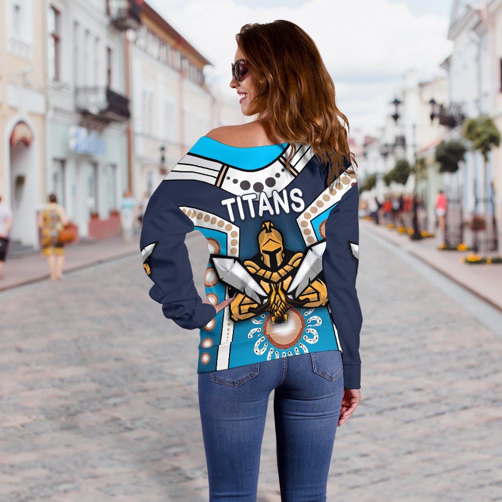 Gold Coast Women's Off Shoulder Sweater Titans Gladiator Simple Indigenous - Vibe Hoodie