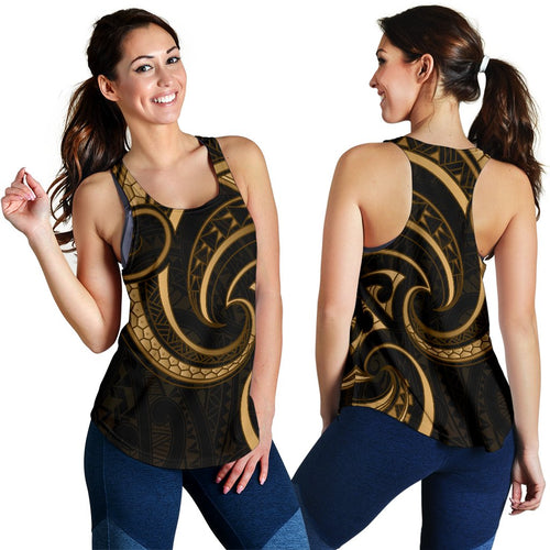 New Zealand Maori Mangopare Women Racerback Tank Polynesian - Gold - Vibe Hoodie