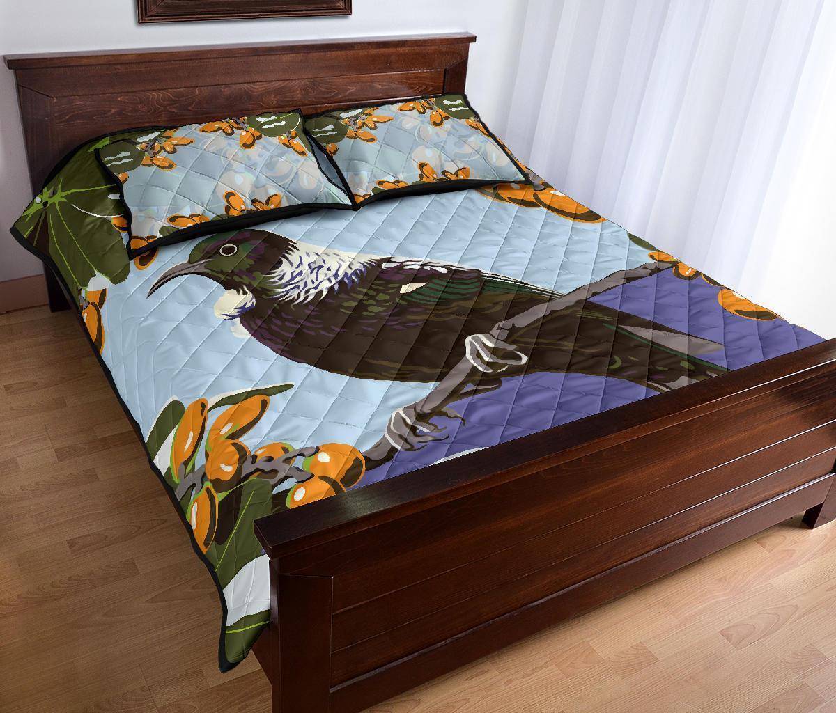 tui-bird-new-zealand-karaka-berries-quilt-bed-set