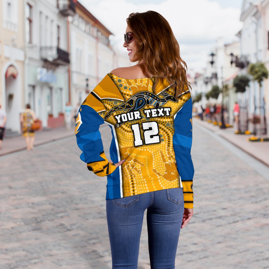 (Custom Personalised) Titans Women's Off Shoulder Sweater Gold Coast Aboriginal Armor Version - Vibe Hoodie