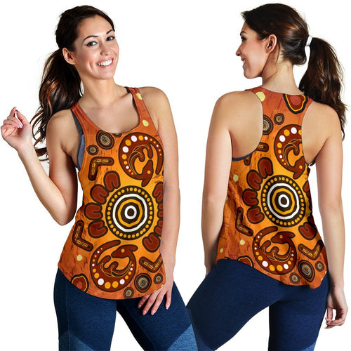 Aboriginal Women's Raceback Tank - Baby Kangaroo And Dot Painting Patterns - Vibe Hoodie