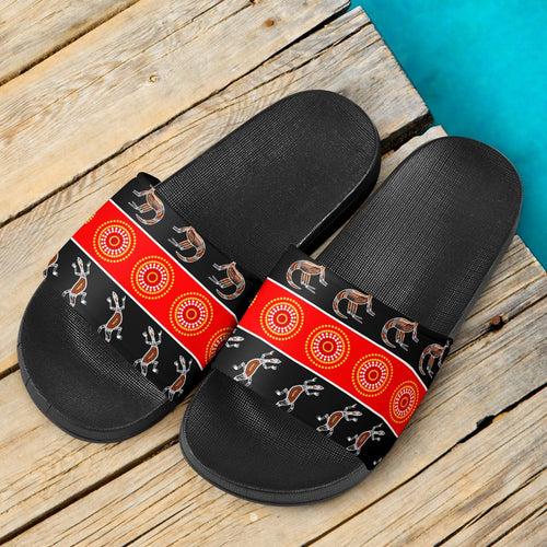 aboriginal-slide-sandals-aboriginal-kangaroo-and-lizard-black