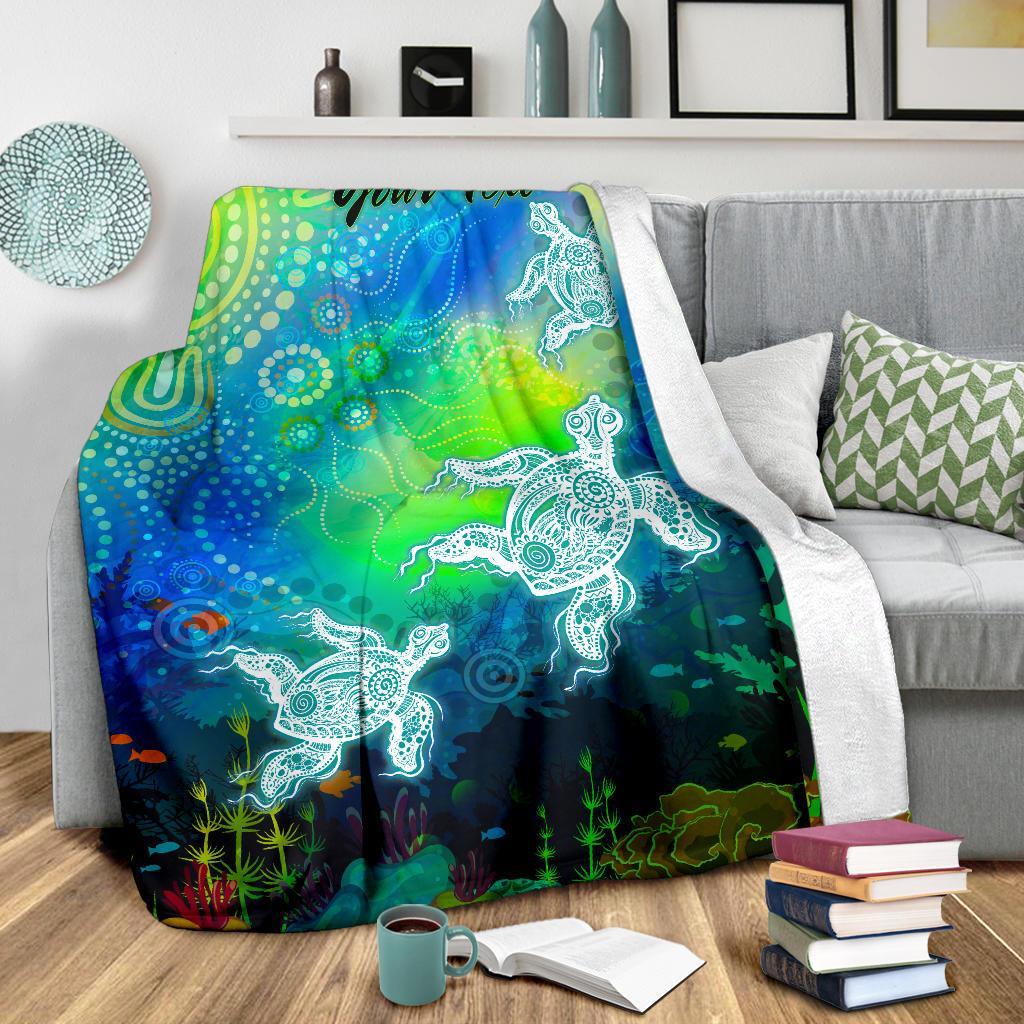 custom-text-aboriginal-premium-blanket-indigenous-turtle-ocean-dot-painting-art