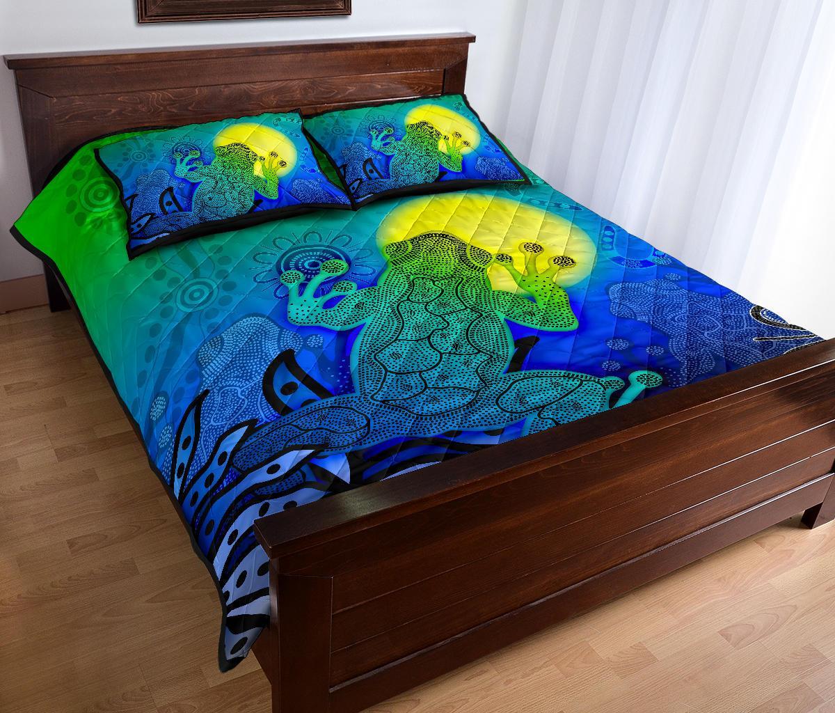 aboriginal-quilt-bed-set-indigenous-frog-blue