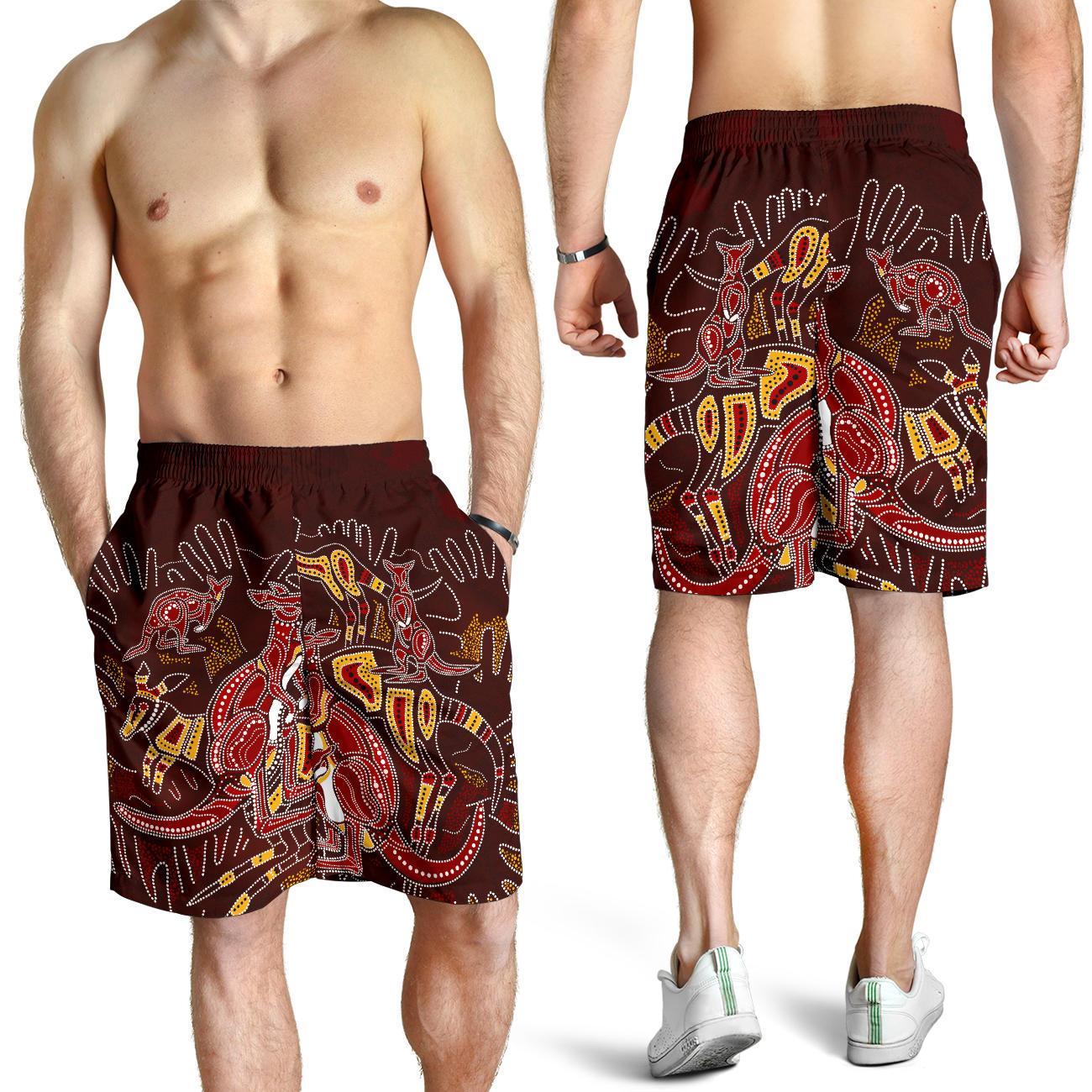 aboriginal-mens-shorts-kangaroo-family-with-hand-art