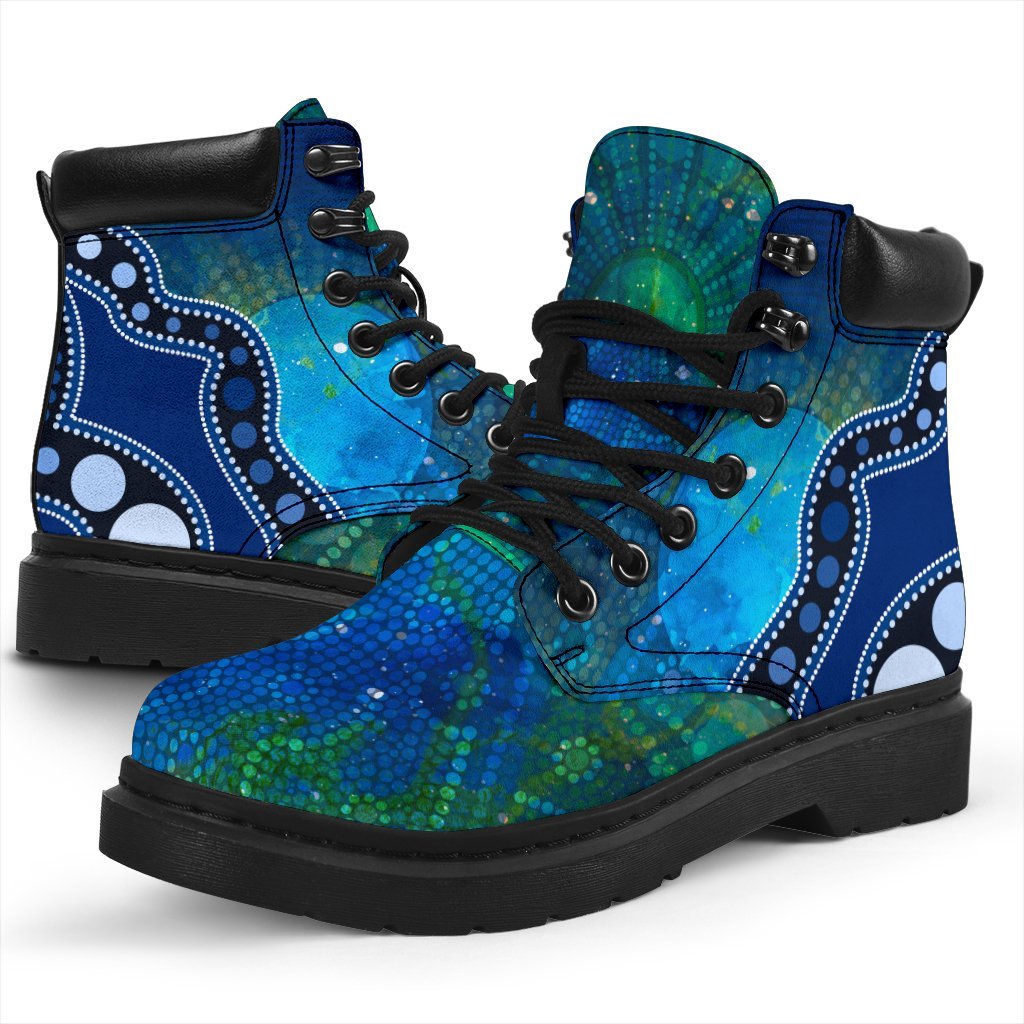 aboriginal-all-season-boots-australia-indigenous-flag-circle-dot-painting-art-blue