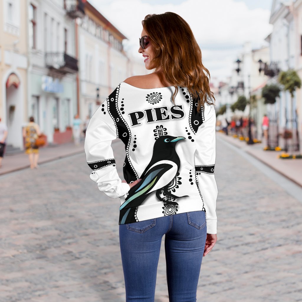 Collingwood Women Off Shoulder Sweater Pies Indigenous - White - Vibe Hoodie