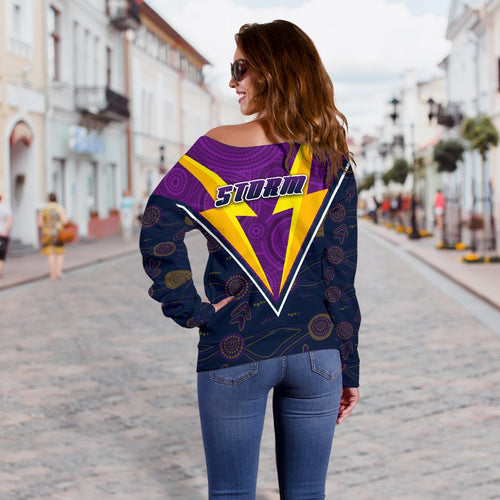 Storm Women Off Shoulder Sweater Indigenous Artsy Style - Vibe Hoodie