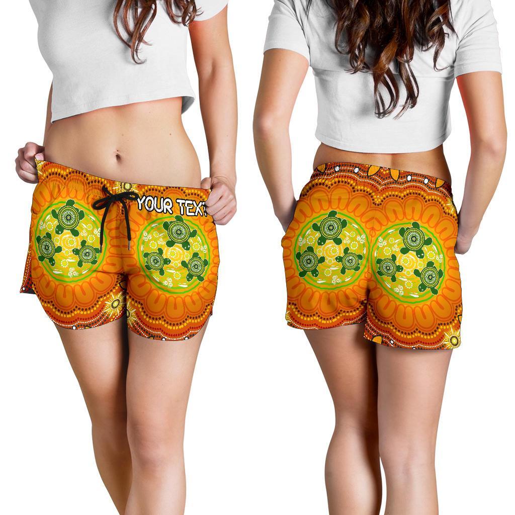 [Custom Text] Aboriginal Women's Shorts - Turtle Circle Dot Painting Art - Vibe Hoodie