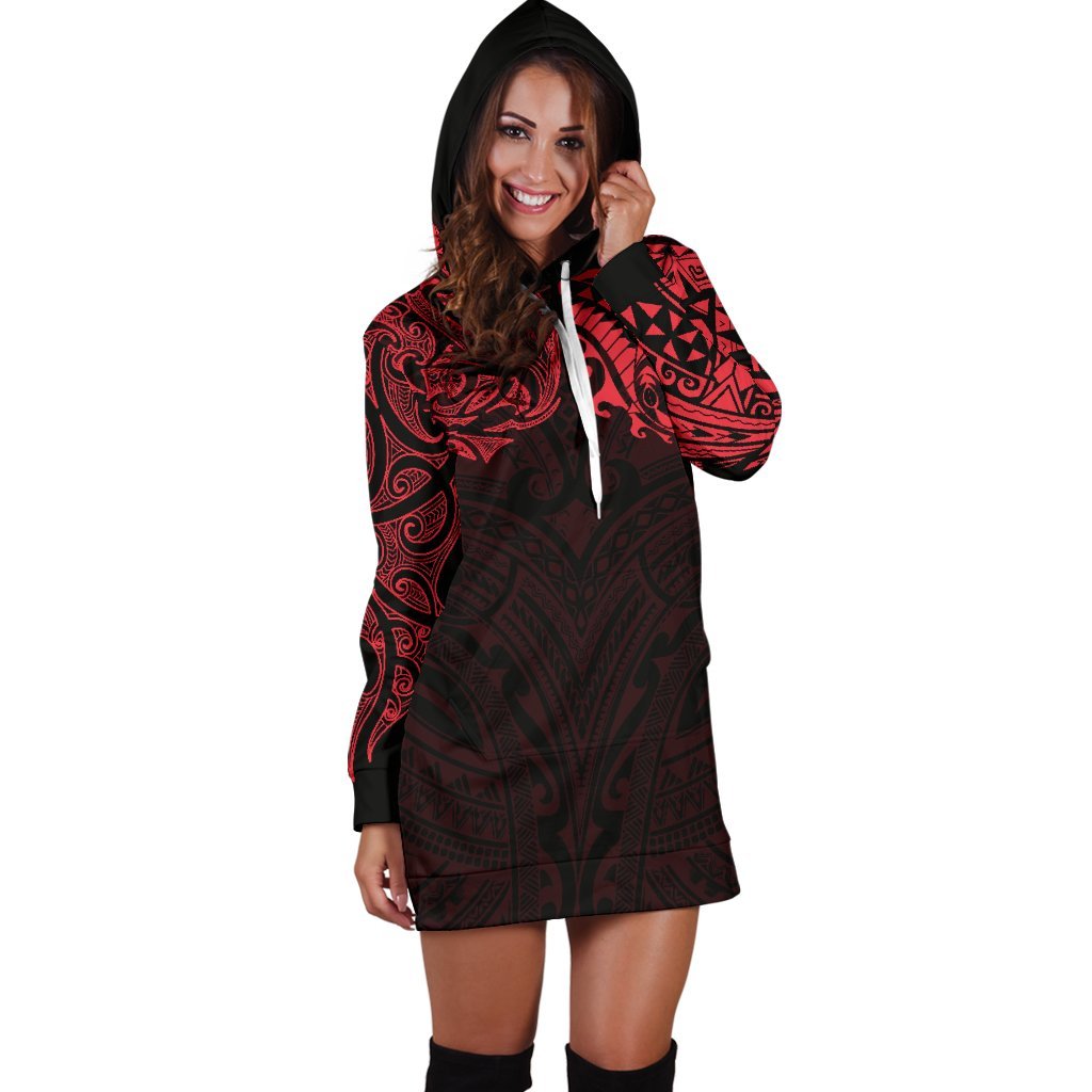 new-zealand-womens-hoodie-dress-maori-polynesian-tattoo-red