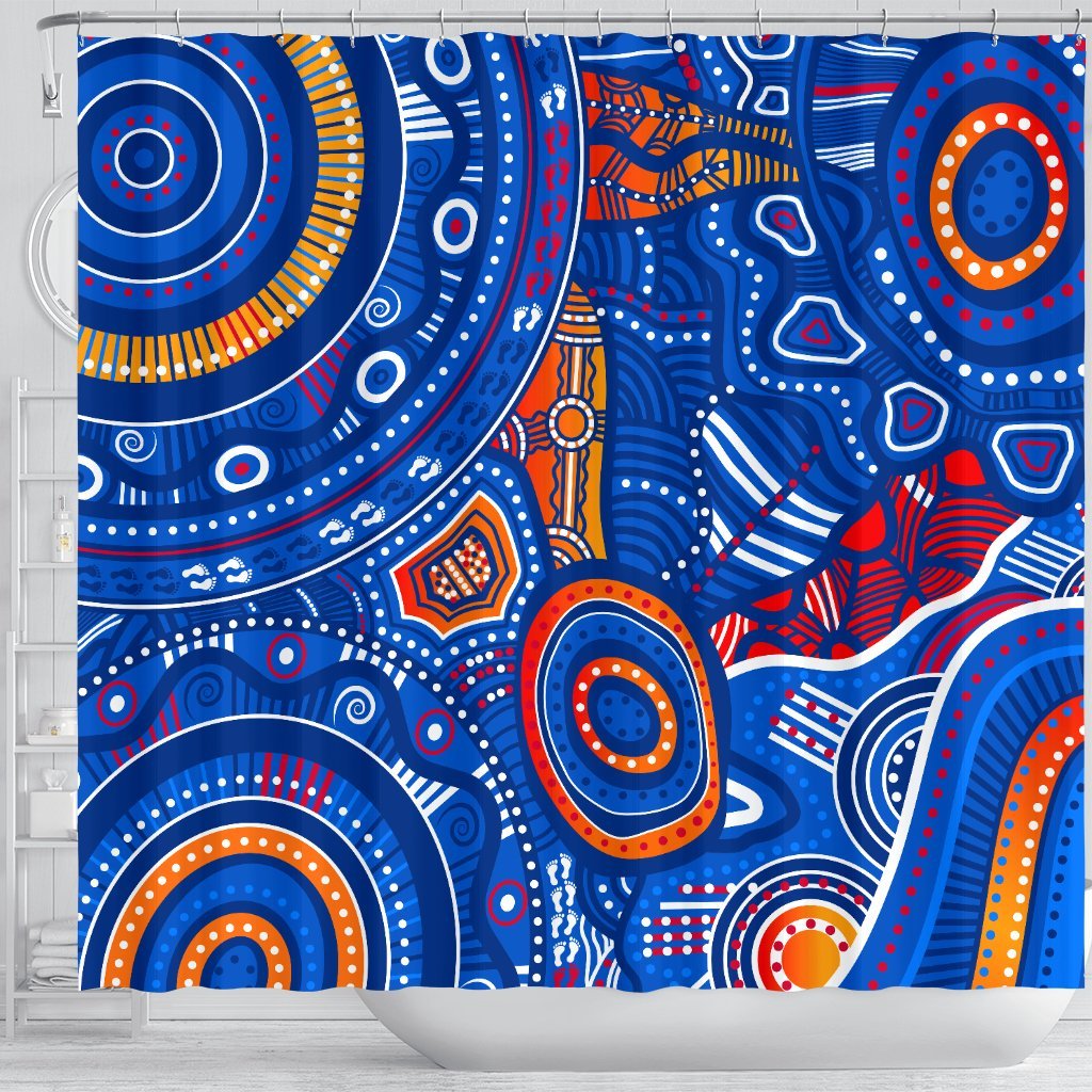 aboriginal-shower-curtain-indigenous-footprint-patterns-blue-color