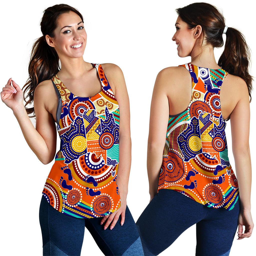 Aboriginal Racerback Tank - Australian Map Dot Painting - Women - Vibe Hoodie