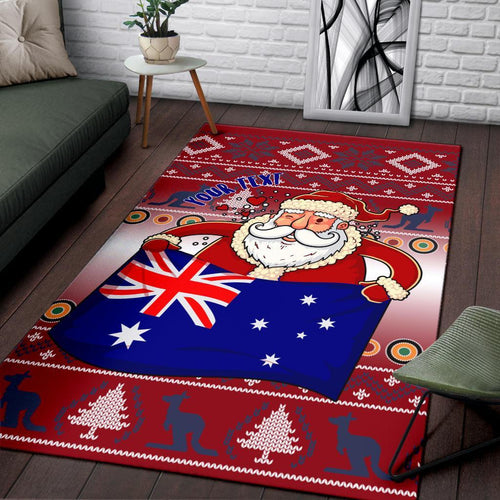 christmas-personalised-area-rug-australia-santa-claus-hold-the-flag-red