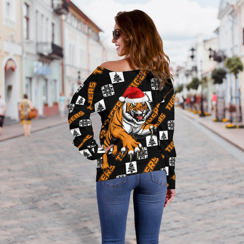 Wests Christmas Women's Off Shoulder Sweater Tigers Fancy - Vibe Hoodie