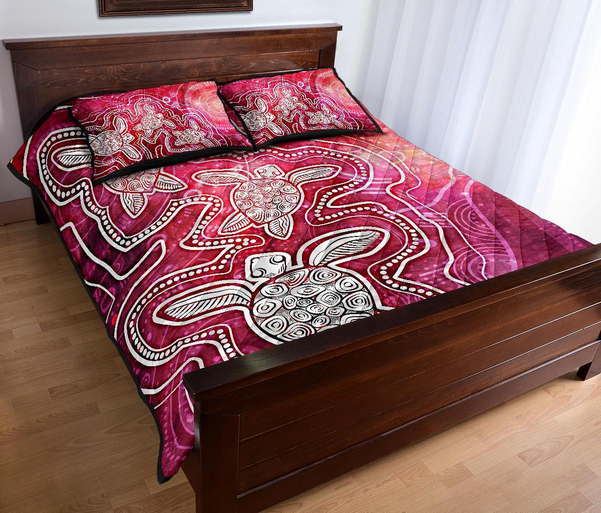 aboriginal-quilt-bed-set-sea-turtle-with-indigenous-patterns-pink