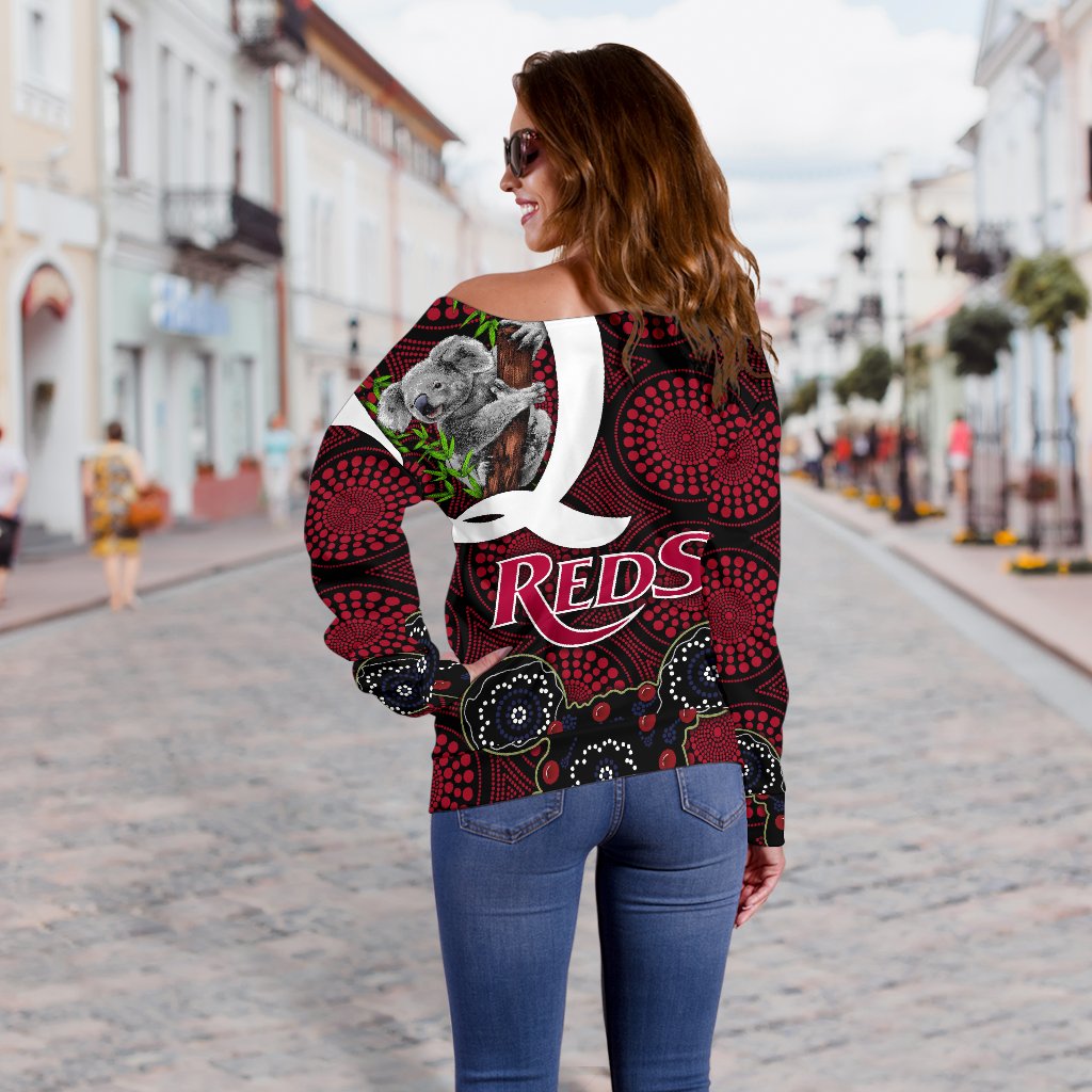 Queensland Women's Off Shoulder Sweater Reds Rugby - Koala - Vibe Hoodie