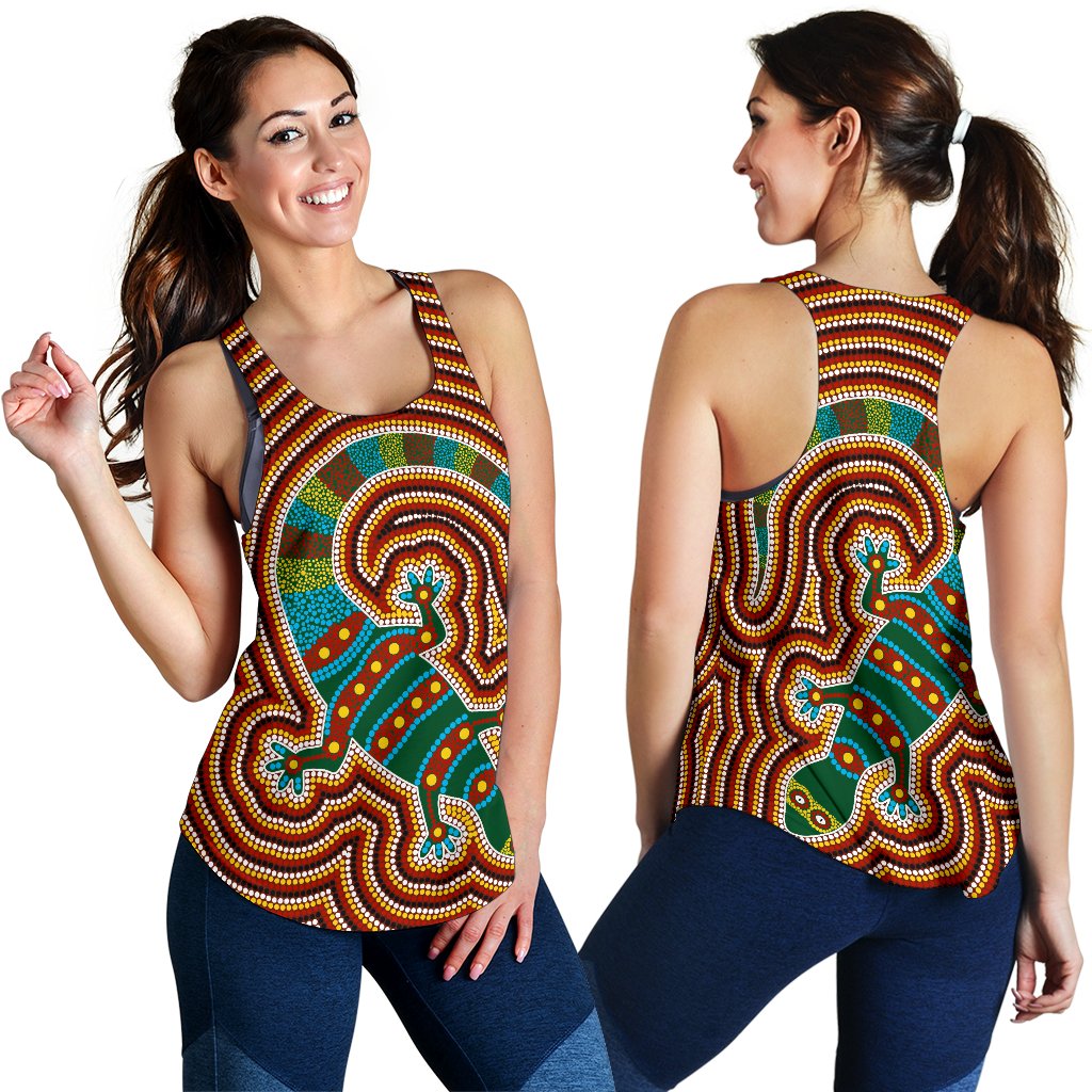 Aboriginal Women's Racerback Tank, Lizard Dot Painting Patterns - Vibe Hoodie