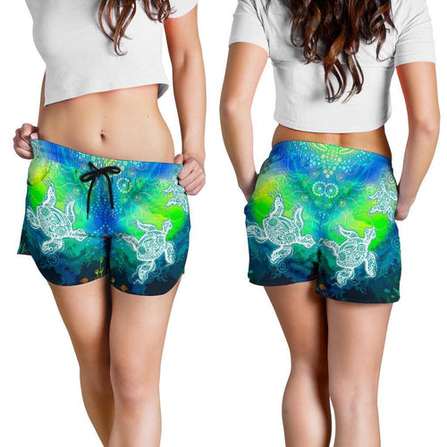 Aboriginal Women's Shorts - Indigenous Turtle Ocean Dot Painting Art - Vibe Hoodie