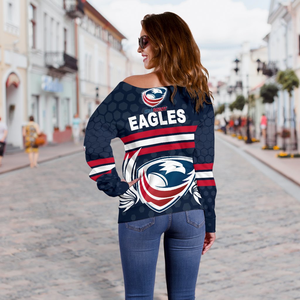 USA Rugby Women's Off Shoulder Sweater Eagles Simple Style - Full Navy - Vibe Hoodie