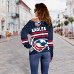 USA Rugby Women's Off Shoulder Sweater Eagles Simple Style - Full Navy - Vibe Hoodie