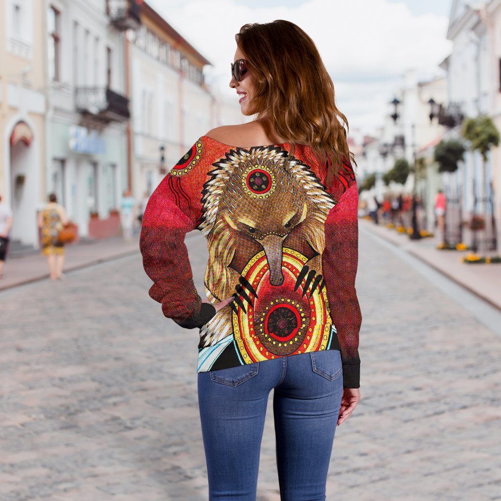Women's Off Shoulder Sweater - Australian Echidna- - Vibe Hoodie