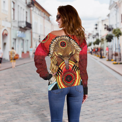 Women's Off Shoulder Sweater - Australian Echidna- - Vibe Hoodie