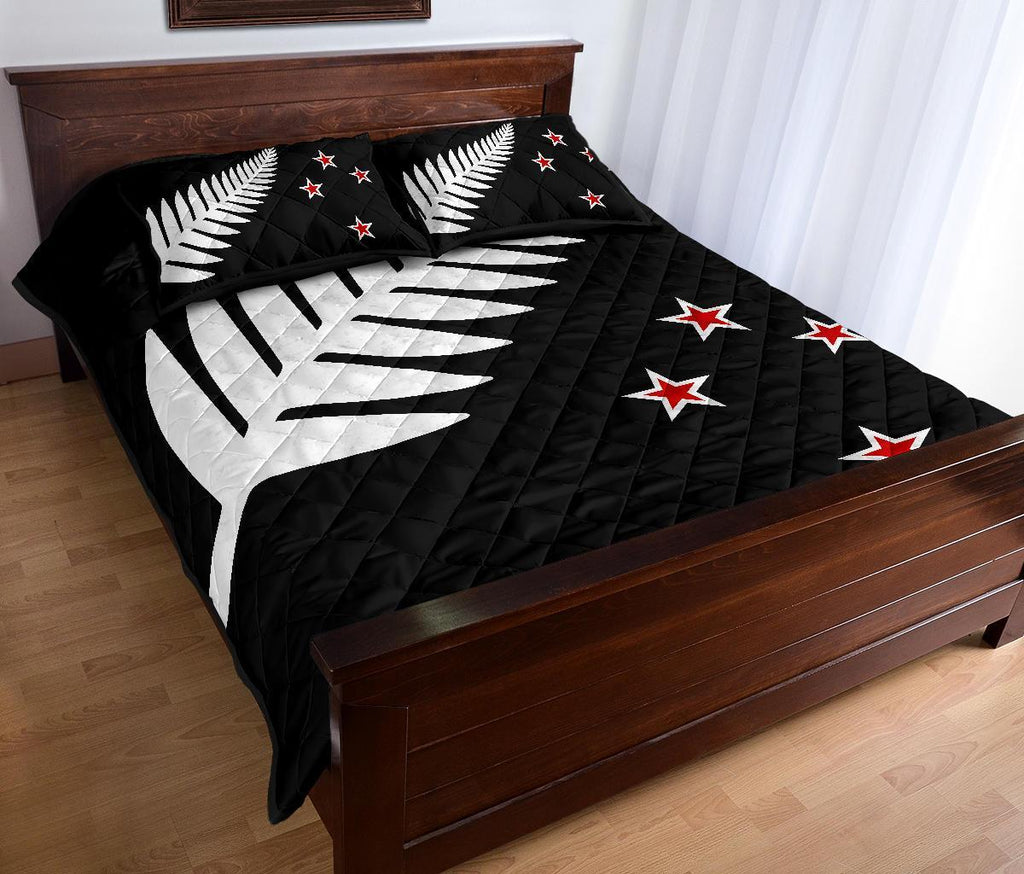 new-zealand-flag-silver-fern-black-with-red-stars-quilt-bedding-sets