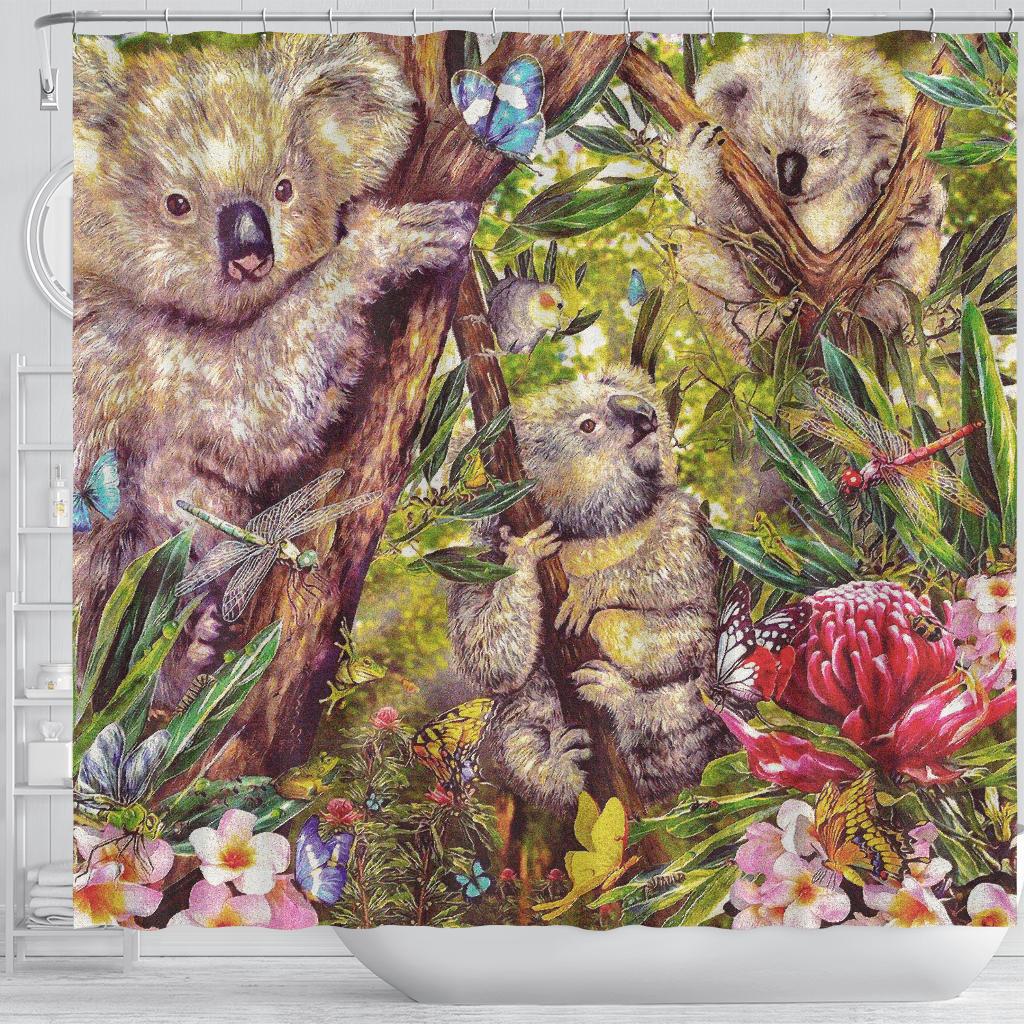 koala-shower-curtain-3d-koala-with-waratah-flower-curtain