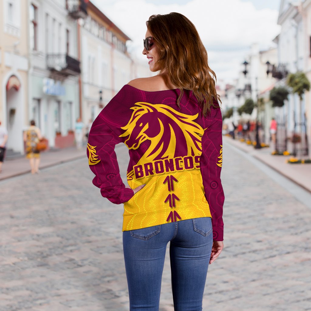 Broncos Off Shoulder Sweater Brisbane Aboriginal - Vibe Hoodie
