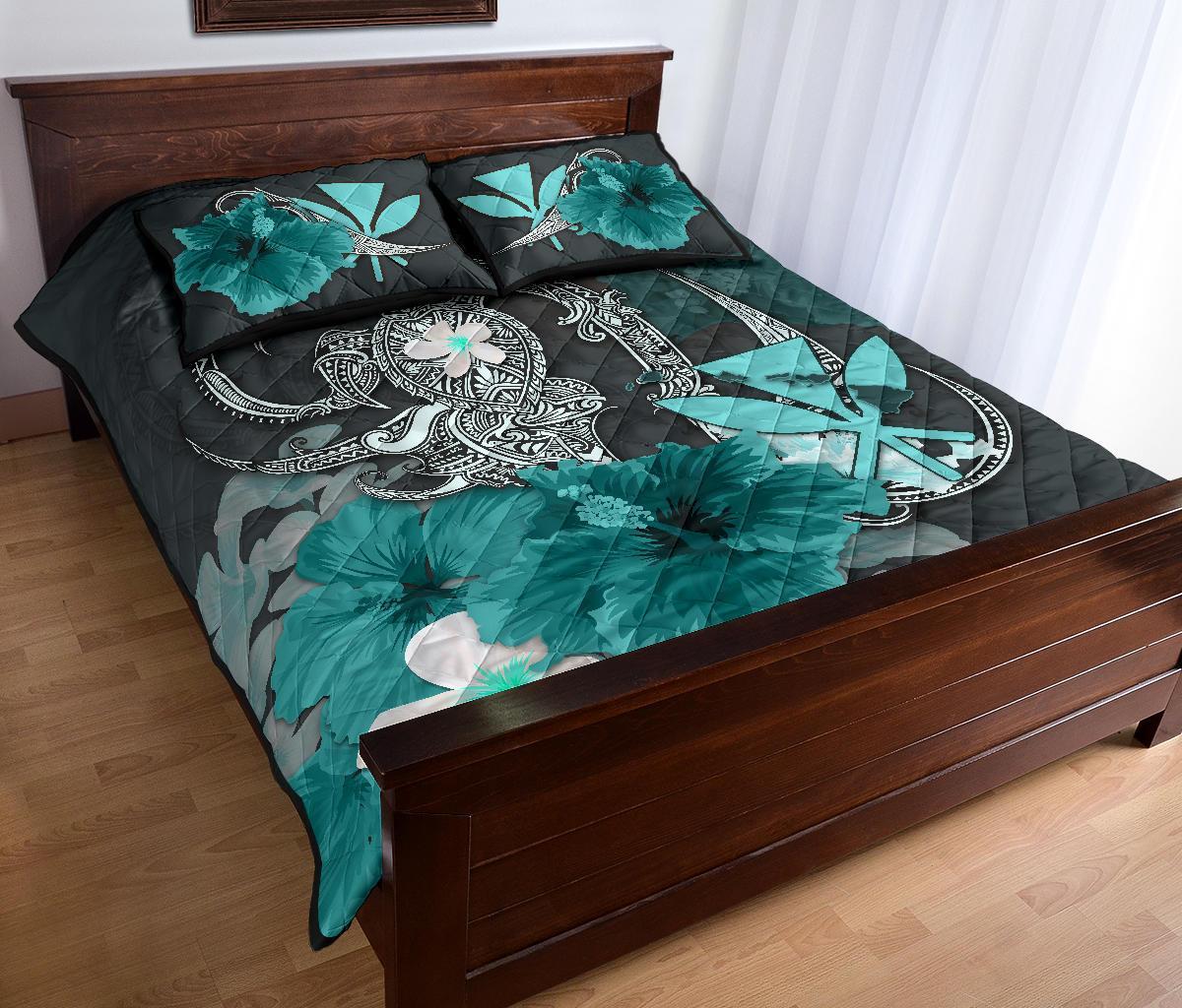 kanaka-maoli-hawaii-quilt-bed-set-hibiscus-turtle-tribal-turquoise