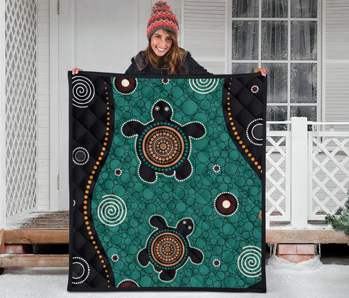 aboriginal-premium-quilt-australia-green-turtle-dot-painting-art