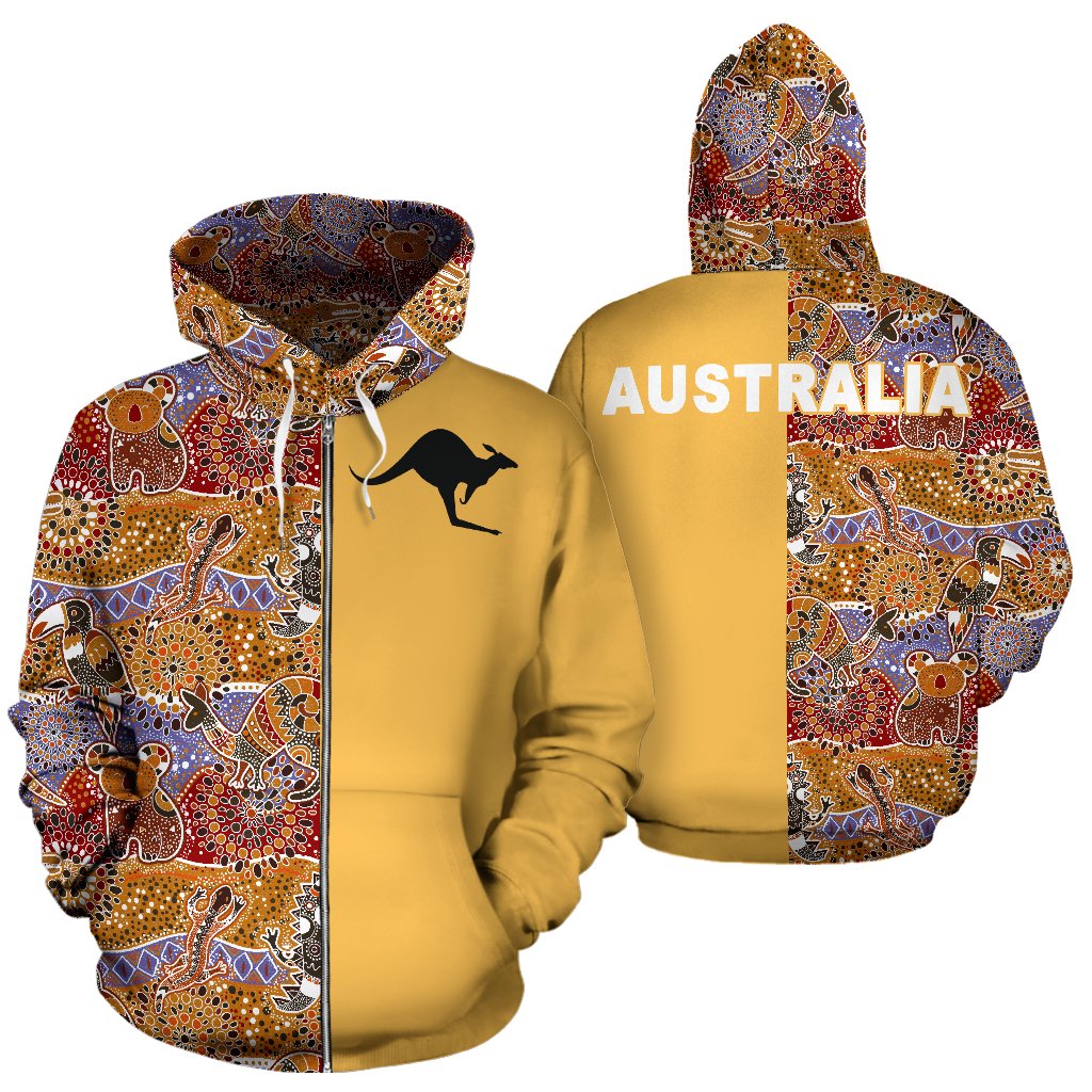 aboriginal-zip-up-hoodie-koala-lizard-kangaroo-symbol-australia