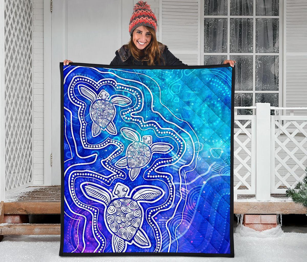 aboriginal-premium-quilt-sea-turtle-with-indigenous-patterns-blue