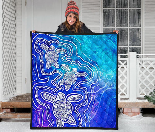 aboriginal-premium-quilt-sea-turtle-with-indigenous-patterns-blue