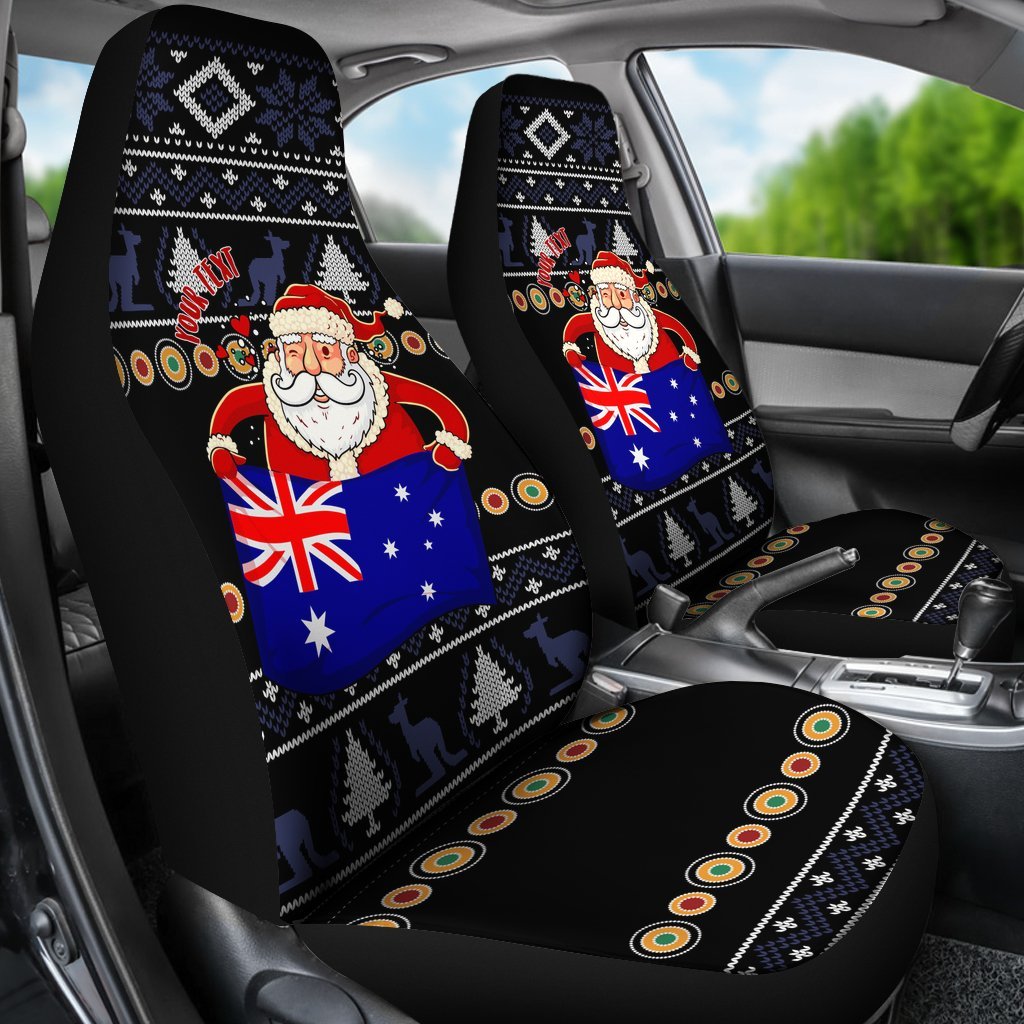 christmas-personalised-car-seat-covers-australia-santa-claus-hold-the-flag-black