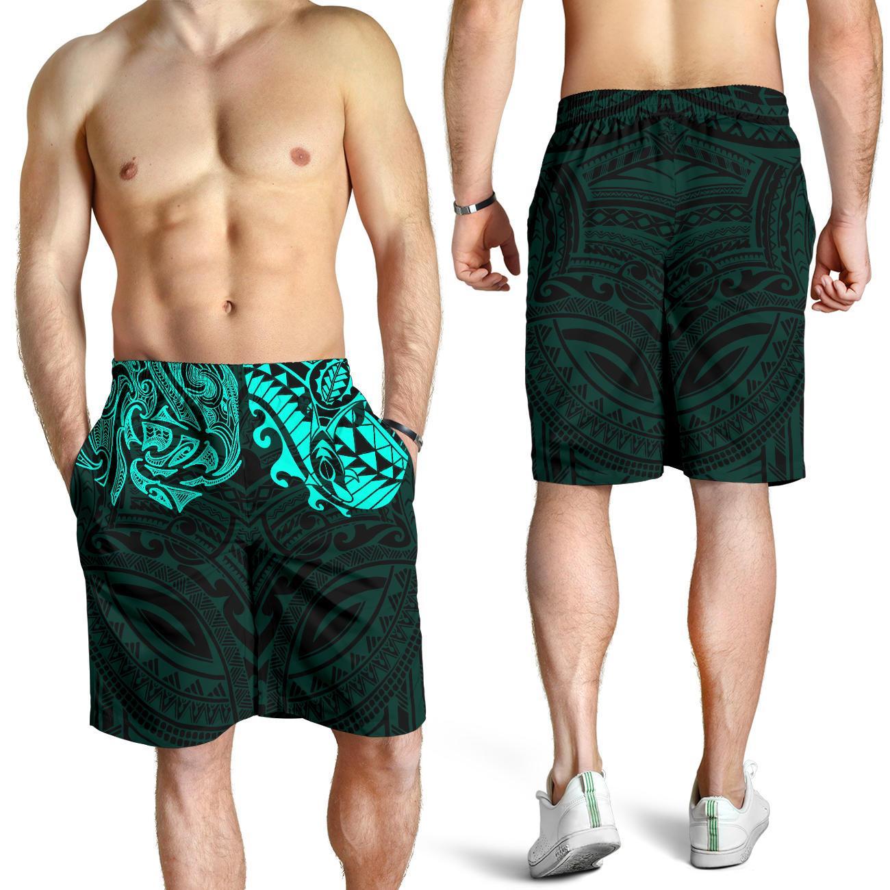 new-zealand-all-over-print-mens-shorts-maori-polynesian-tattoo-turquoise