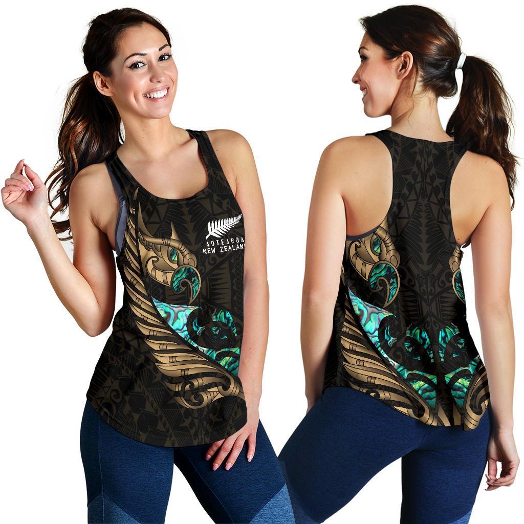 New Zealand Racerback Tank Manaia Paua Fern Wing - Gold - Vibe Hoodie