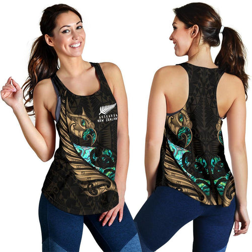 New Zealand Racerback Tank Manaia Paua Fern Wing - Gold - Vibe Hoodie