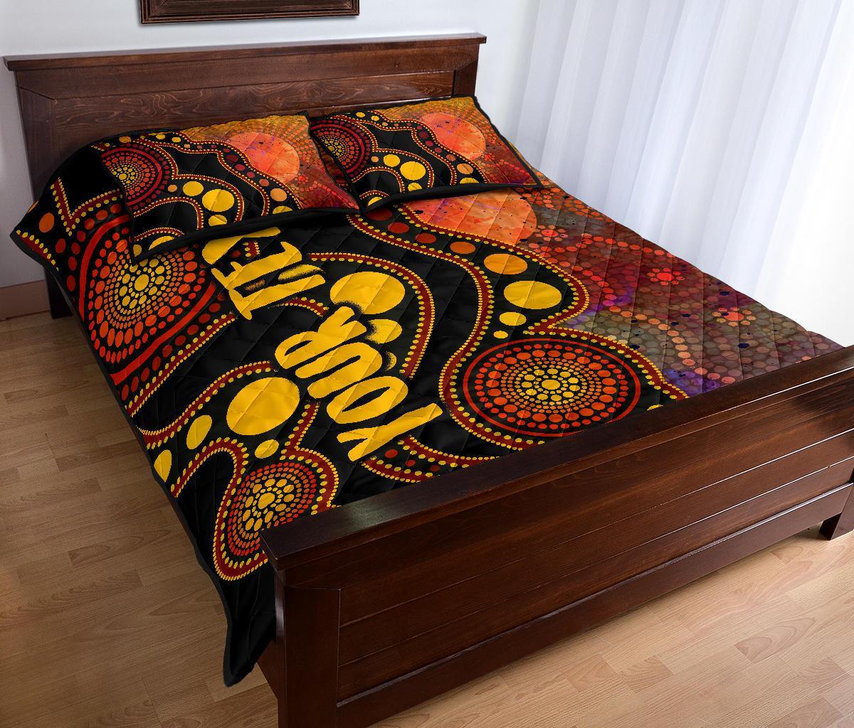custom-text-aboriginal-quilt-bed-set-australia-indigenous-flag-circle-dot-painting-art-golden