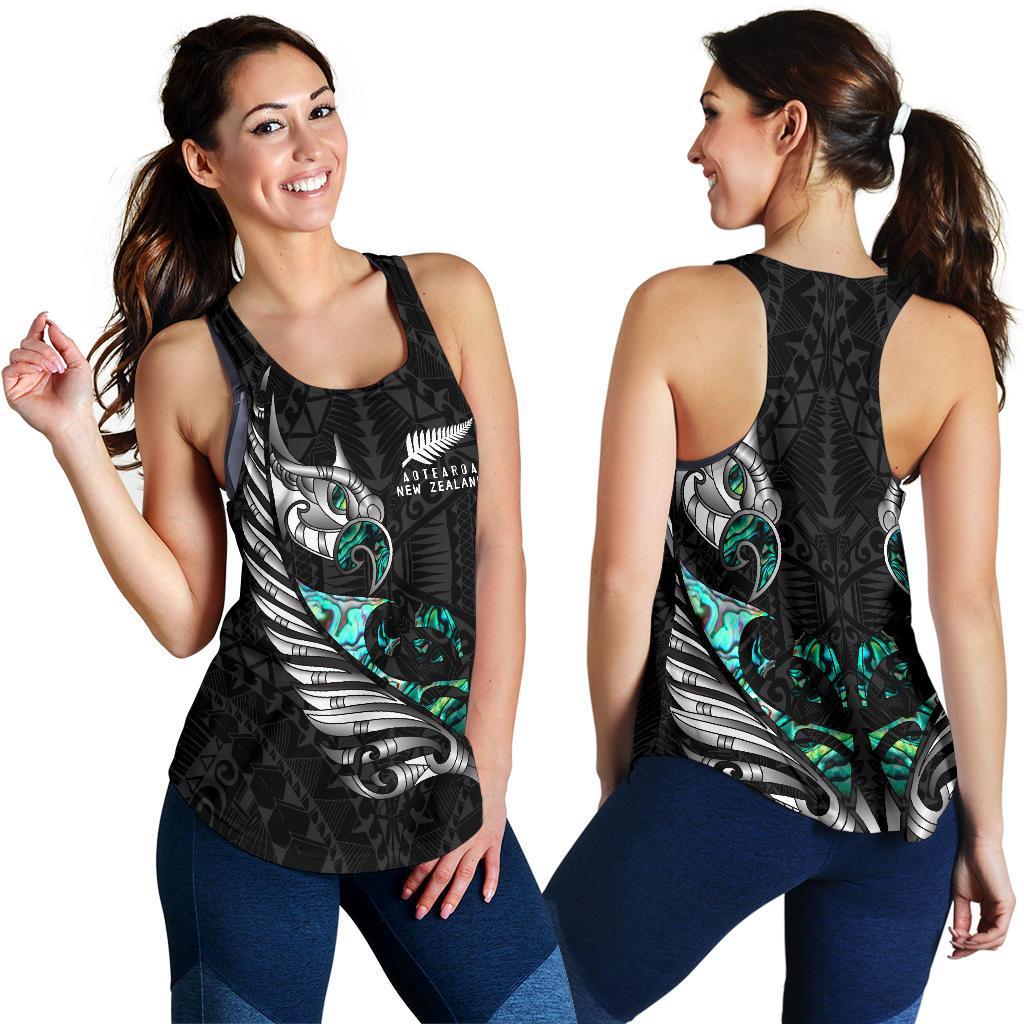 New Zealand Racerback Tank Manaia Paua Fern Wing - White - Vibe Hoodie