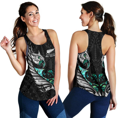 New Zealand Racerback Tank Manaia Paua Fern Wing - White - Vibe Hoodie