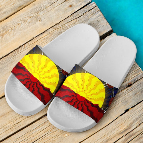 aboriginal-slide-sandals-australia-indigenous-flag-sun-dot-painting-ver-01