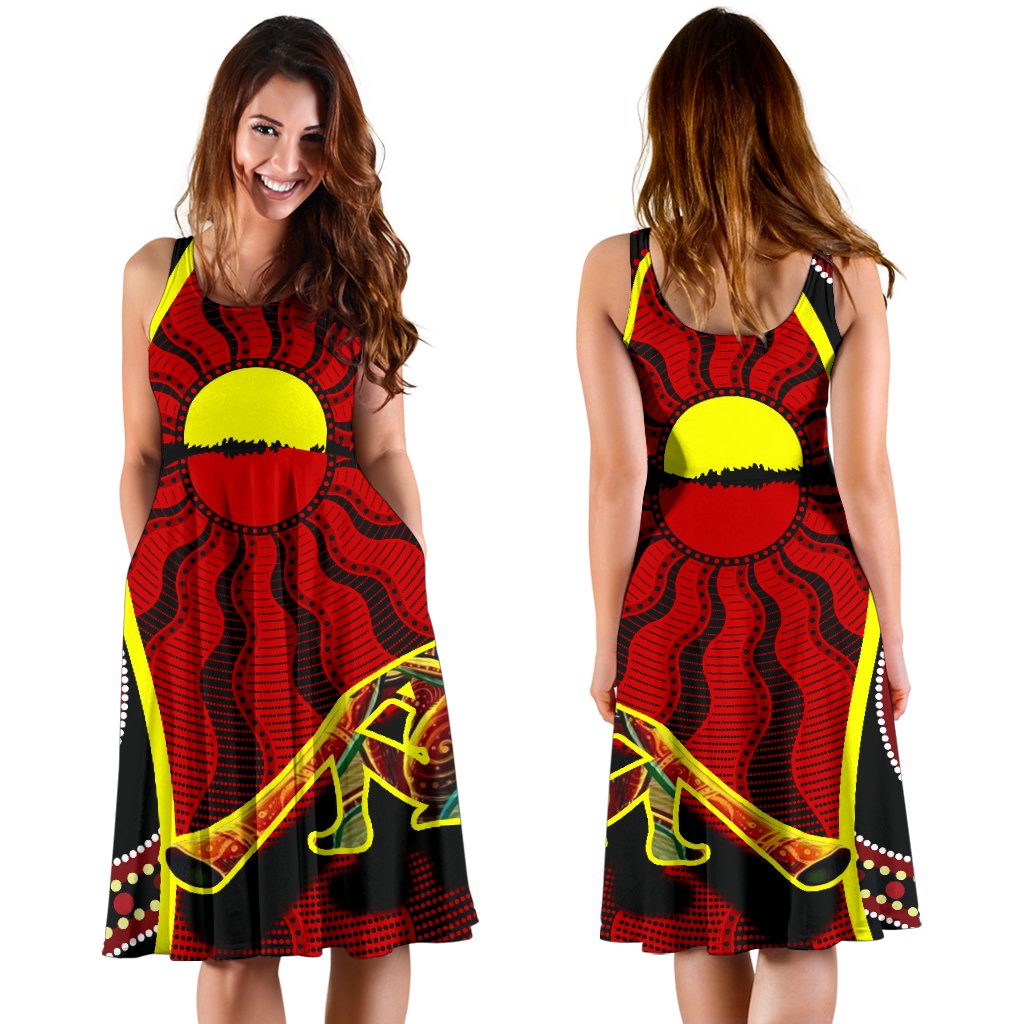 Midi Dress - Australia Aboriginal Dots With Didgeridoo - Vibe Hoodie